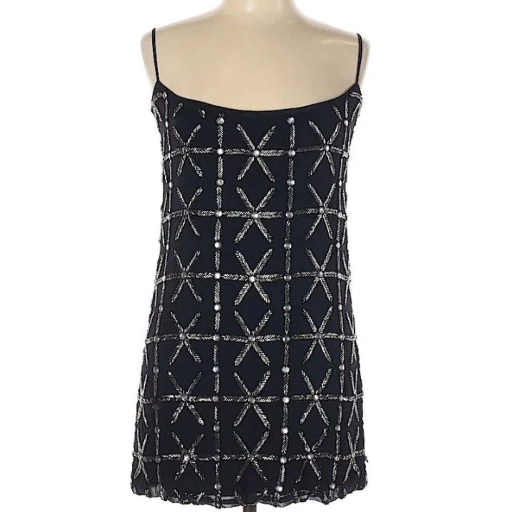 Black Mini Dress Beaded Embroidered